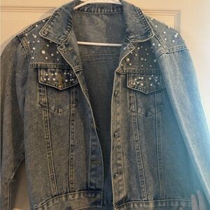 Denim Pearl-Embellished Jacket